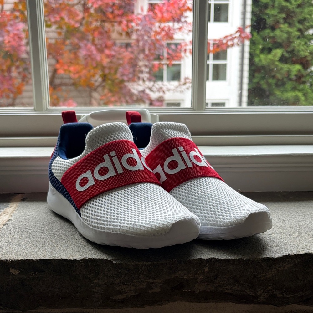 Adidas Kids White and Red Slip-On Sneakers